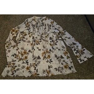 Free People Small Womens Tunic Top Boho Butterfly Sleeve Smocked Raw Hem Floral